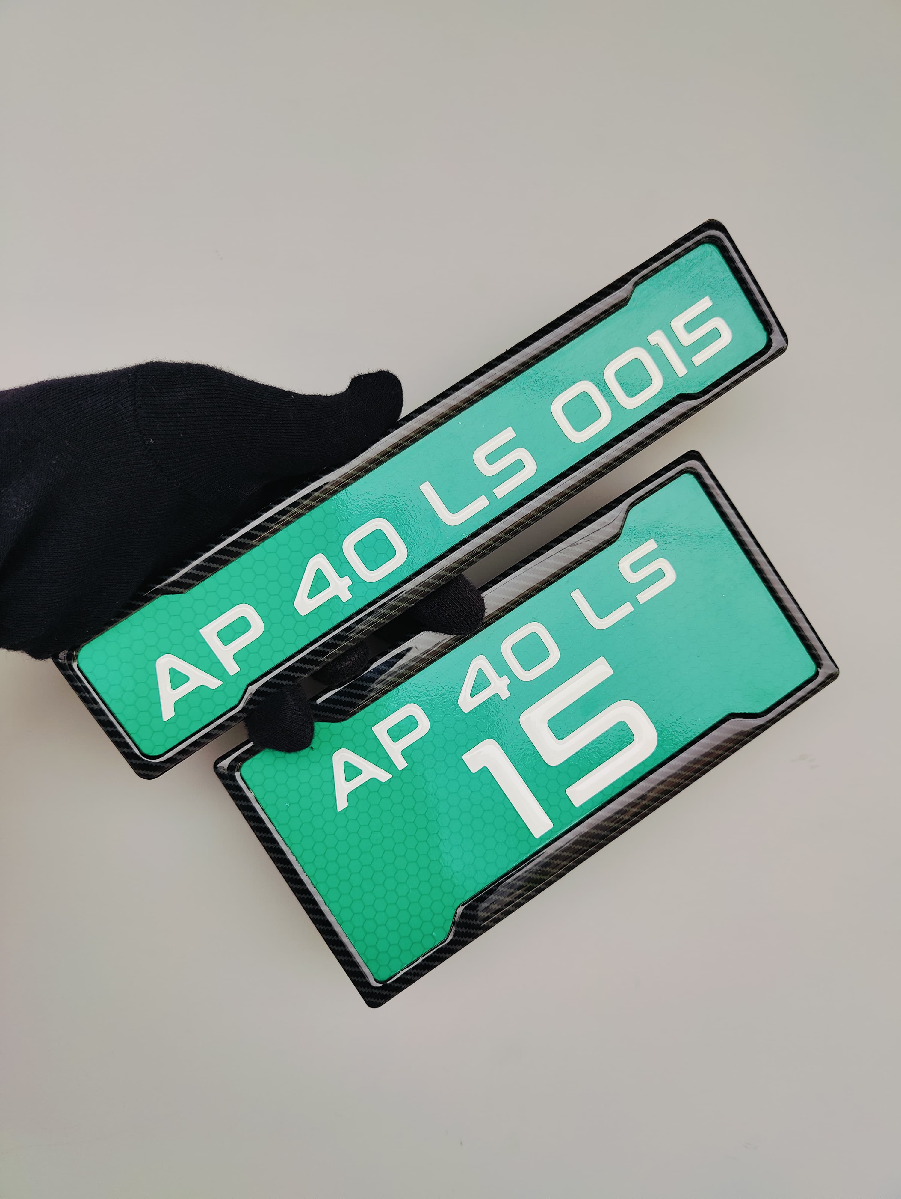 Green EV bike gel number plate with raised lettering