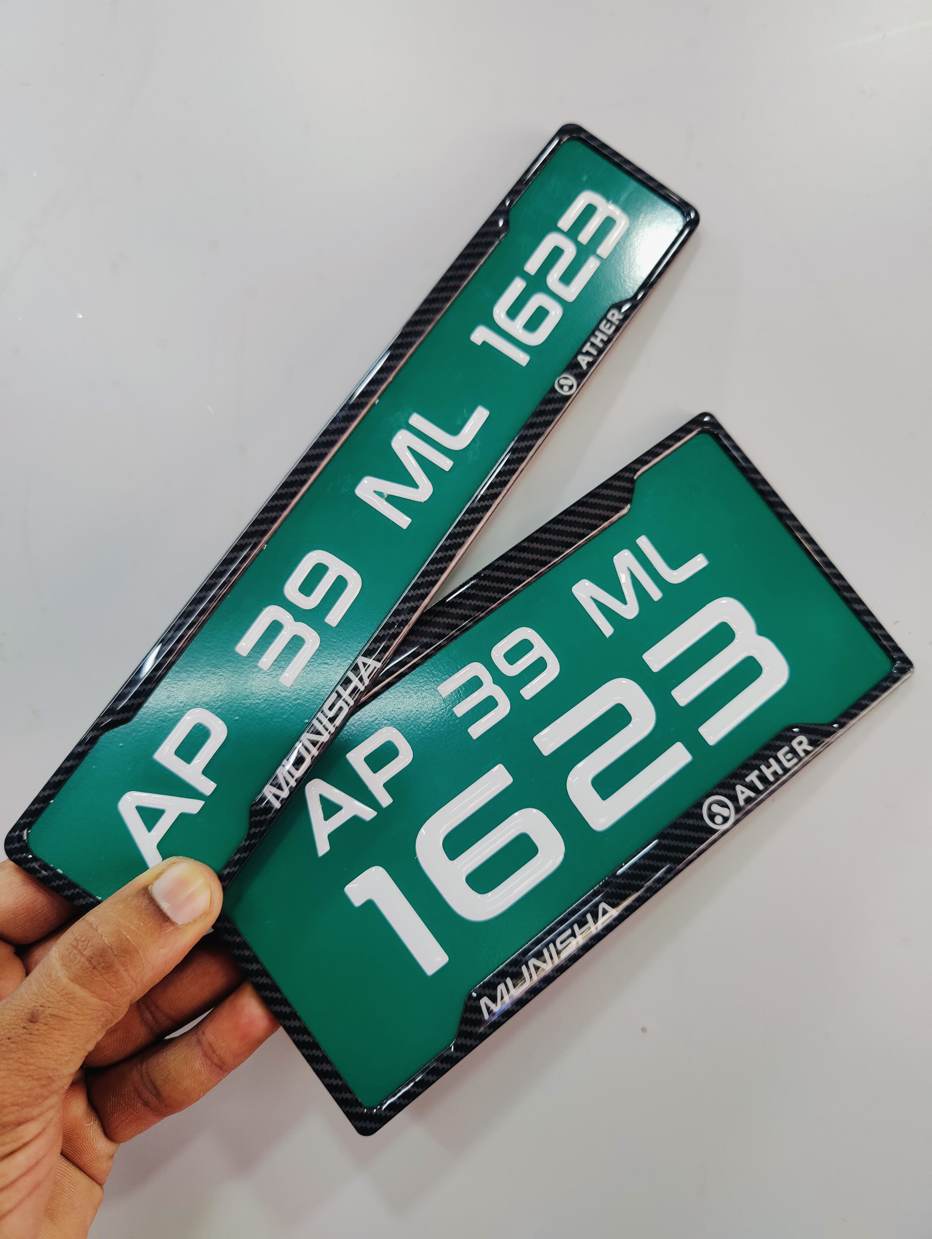 Green EV bike gel number plate with raised lettering
