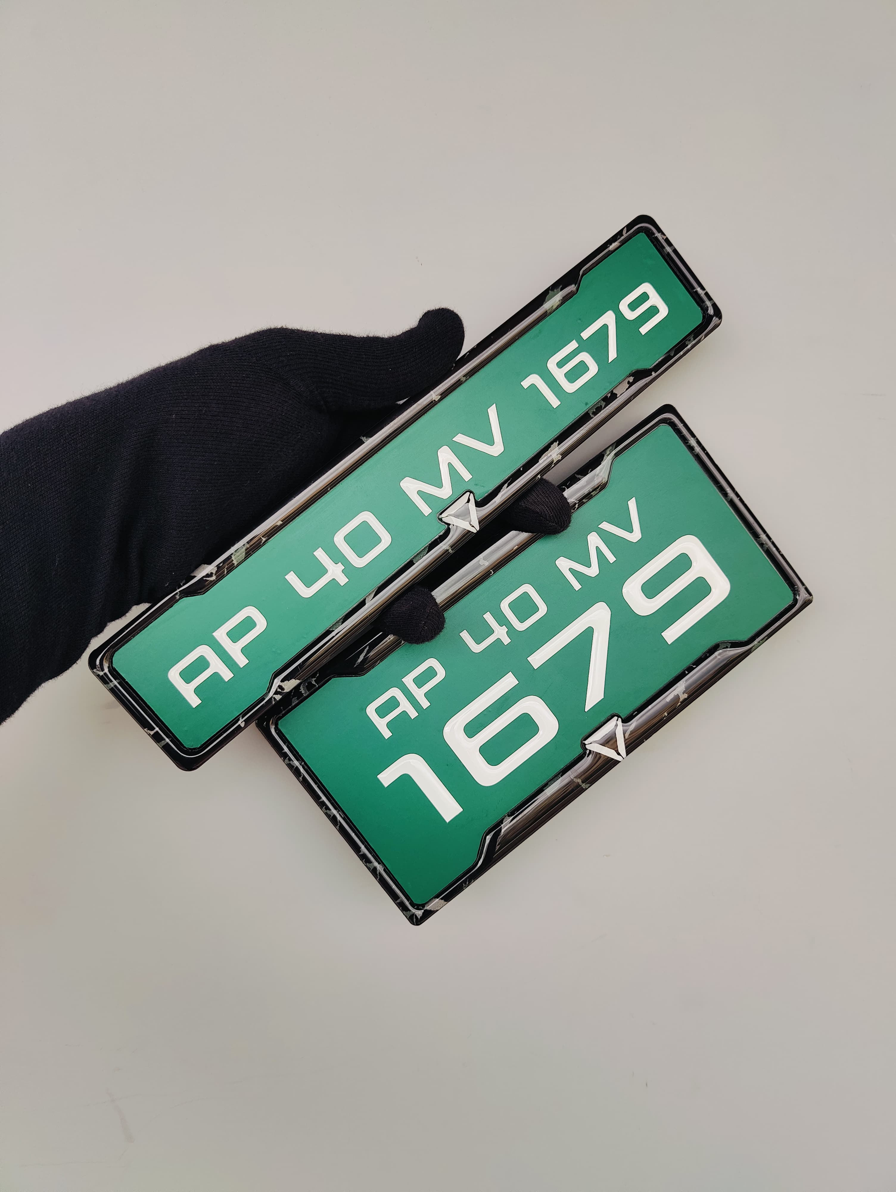 Green EV bike gel number plate with raised lettering