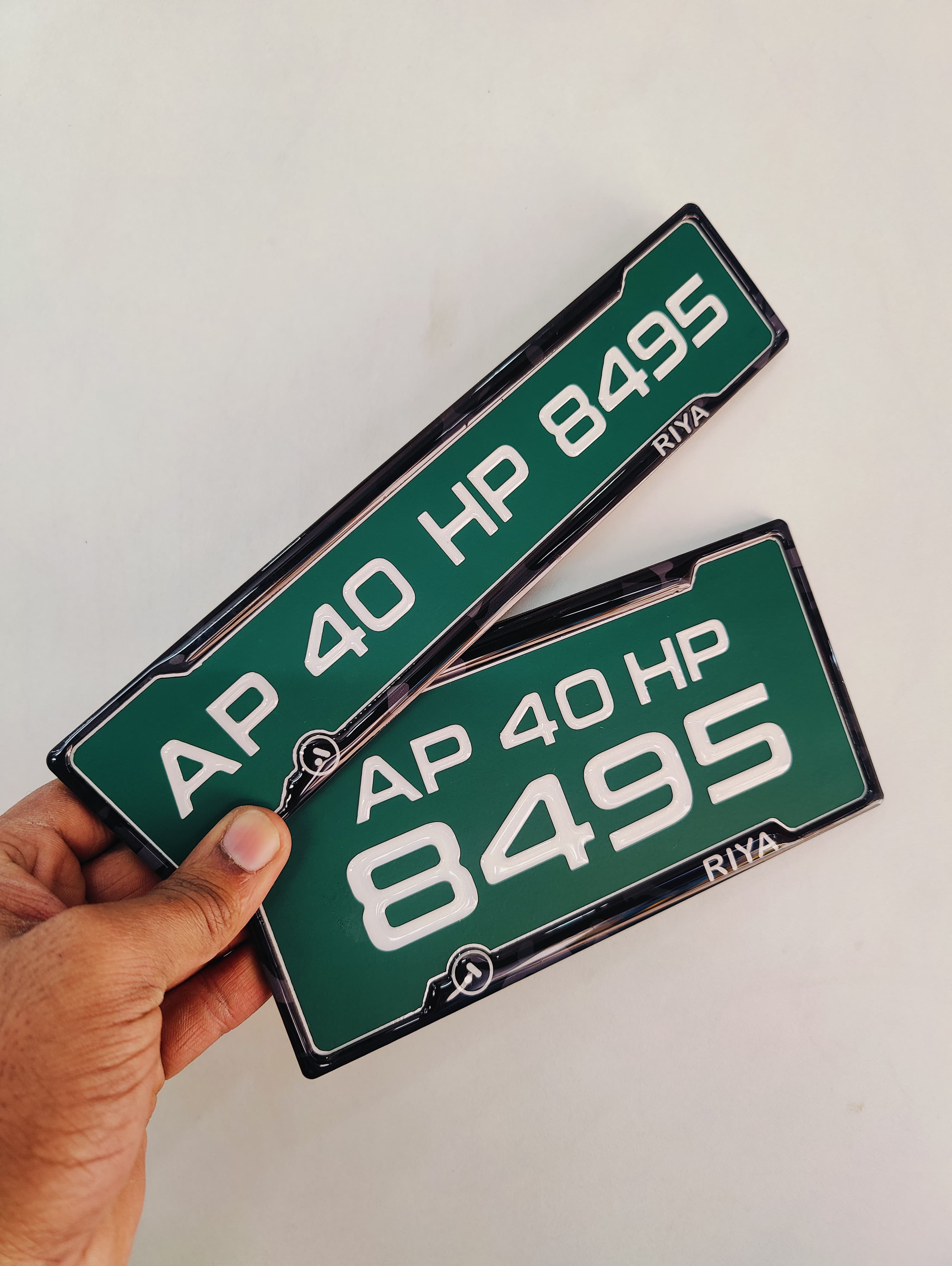 Green EV bike gel number plate with raised lettering