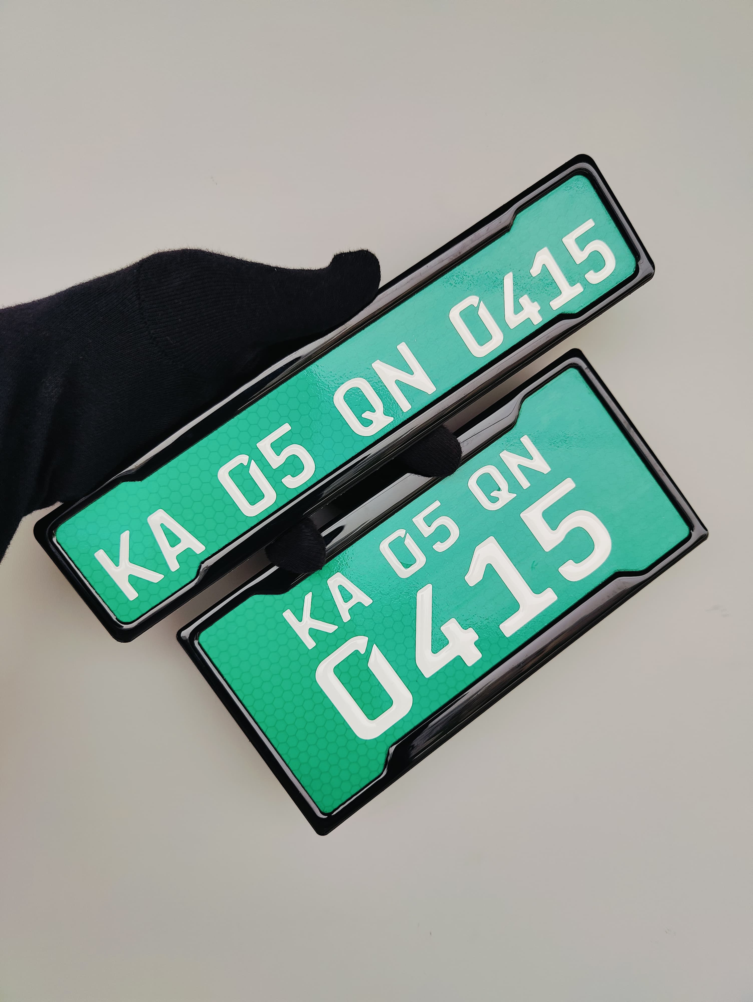 Green EV bike gel number plate with raised lettering