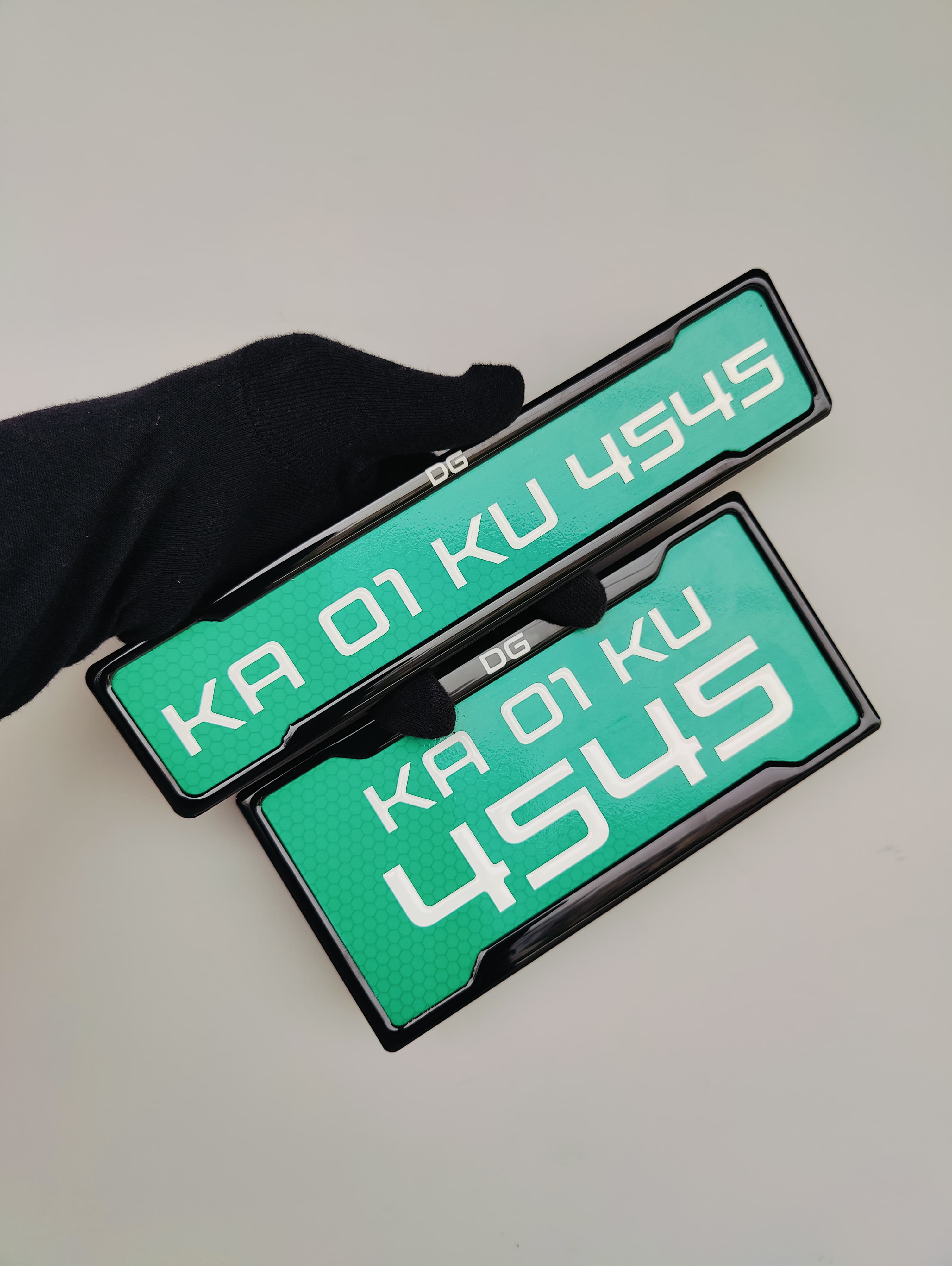 Green EV bike gel number plate with raised lettering