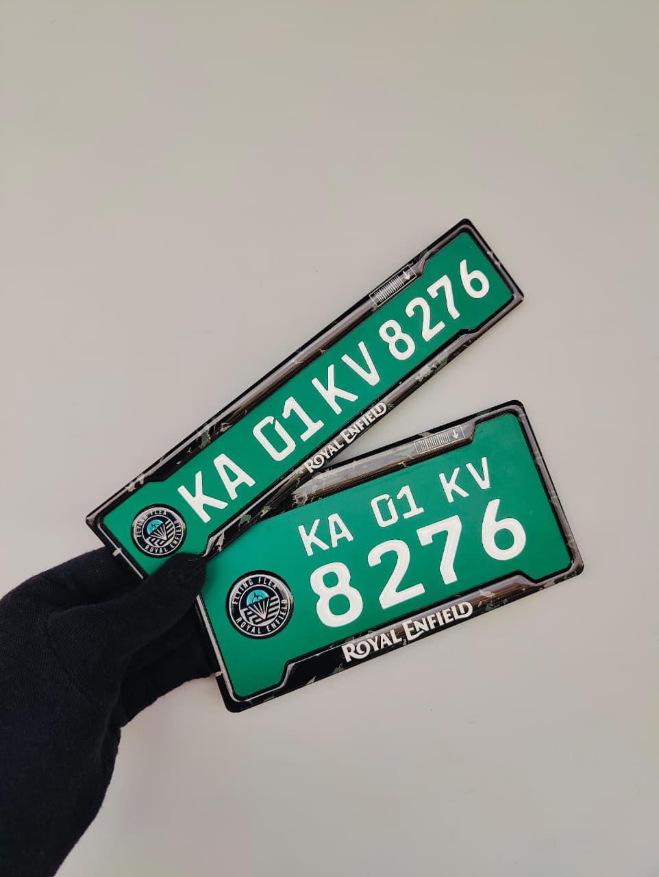 Green EV bike gel number plate with raised lettering