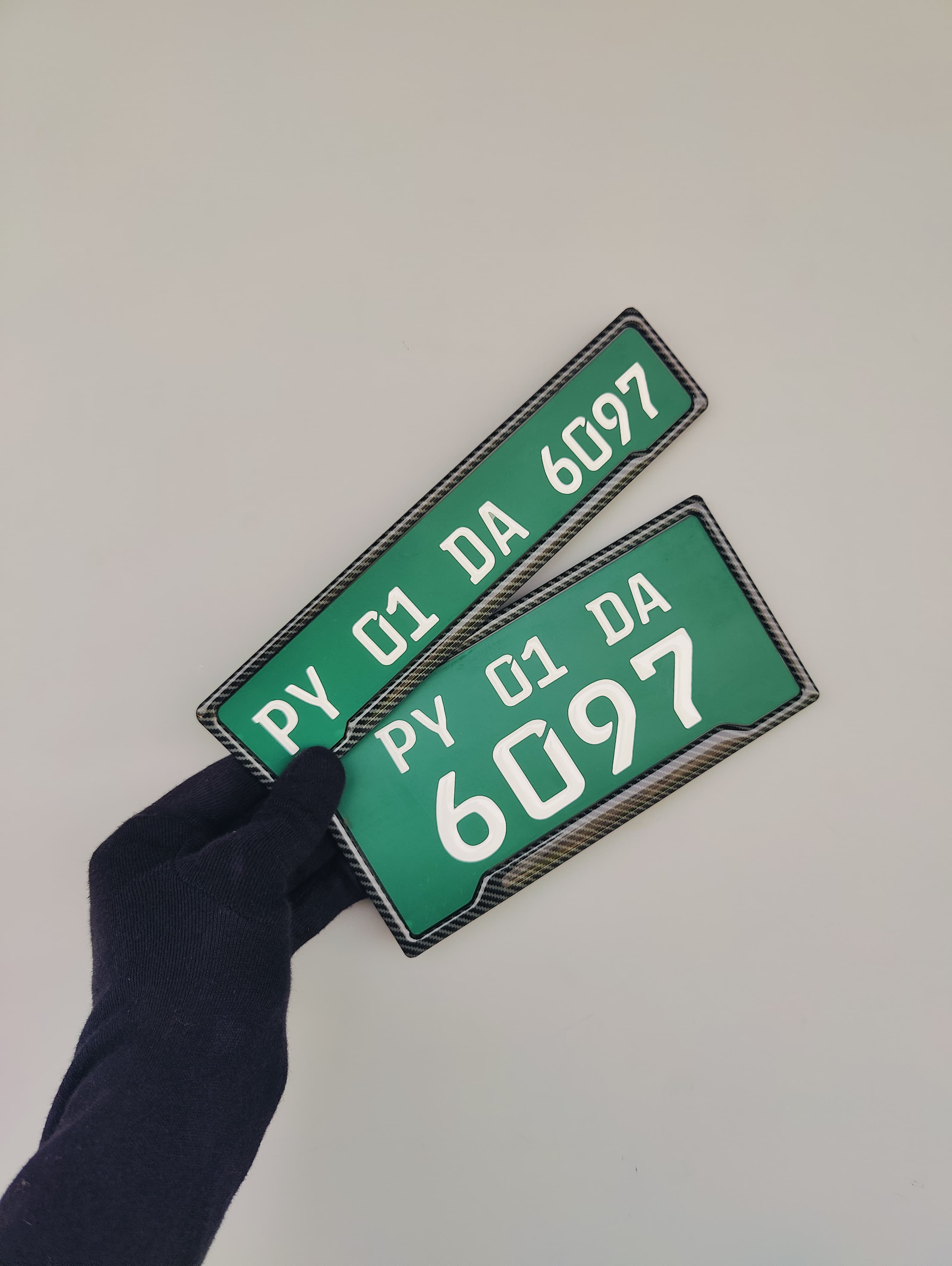 Green EV bike gel number plate with raised lettering