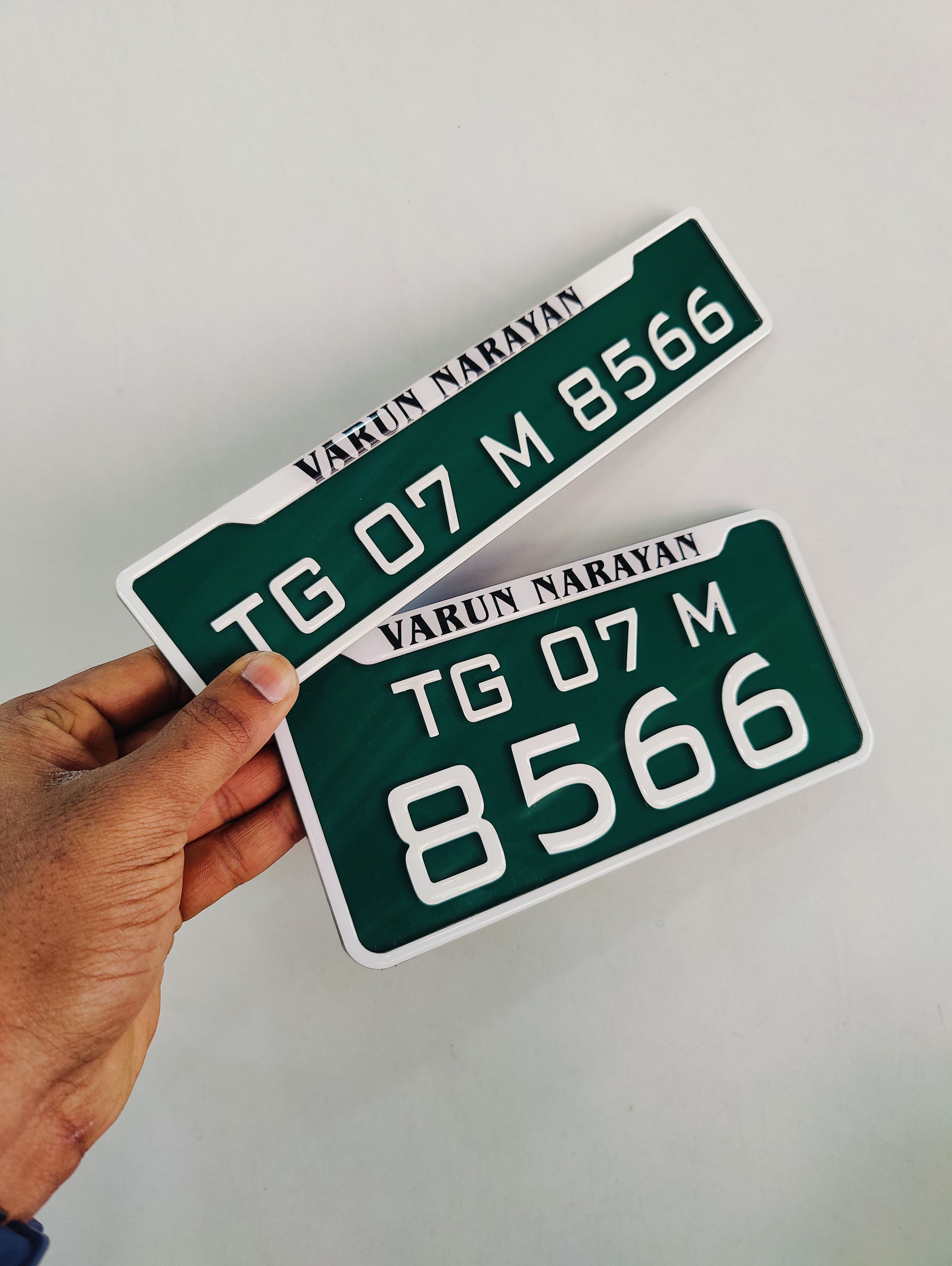 Green EV bike gel number plate with raised lettering