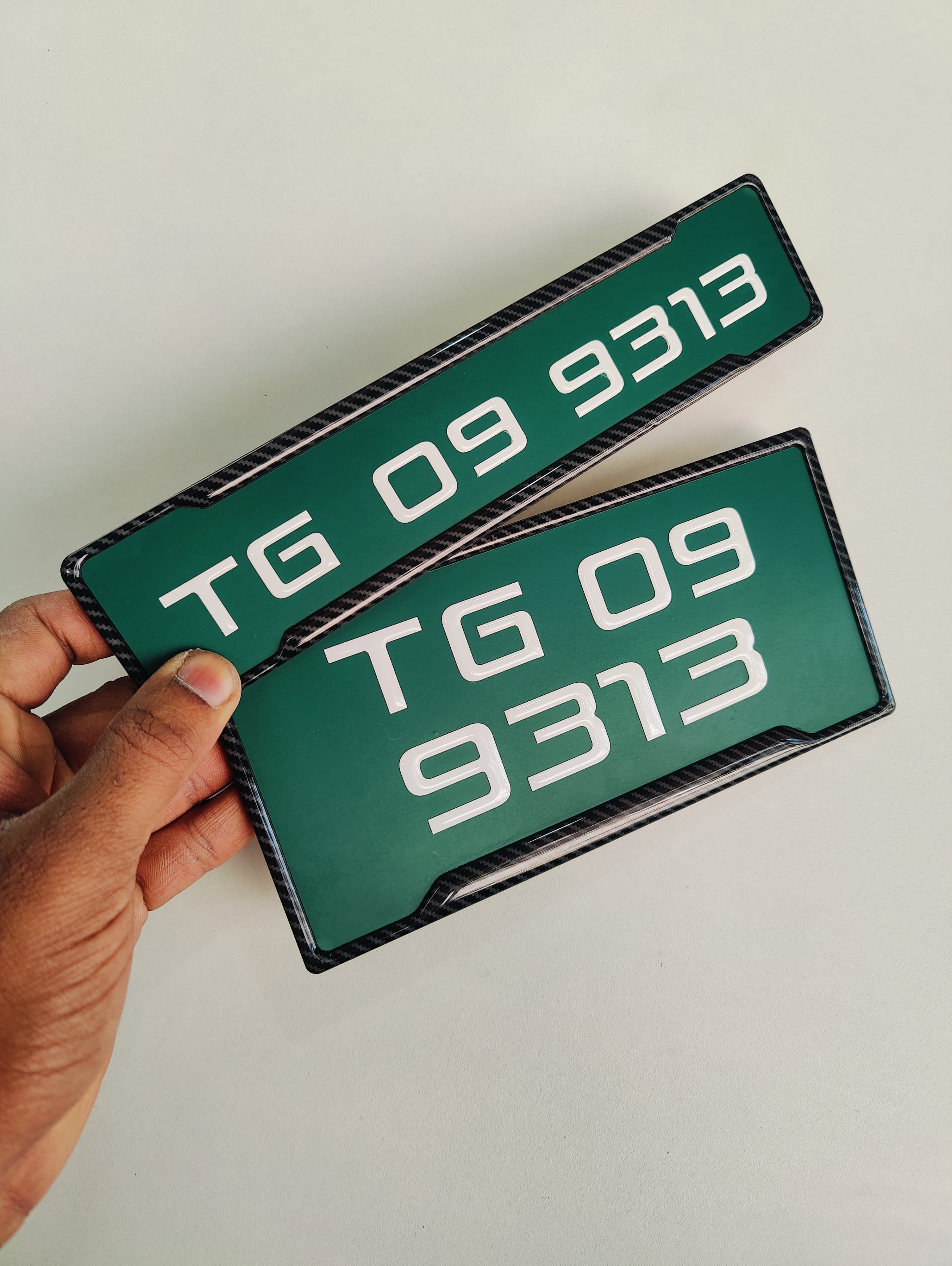 Green EV bike gel number plate with raised lettering
