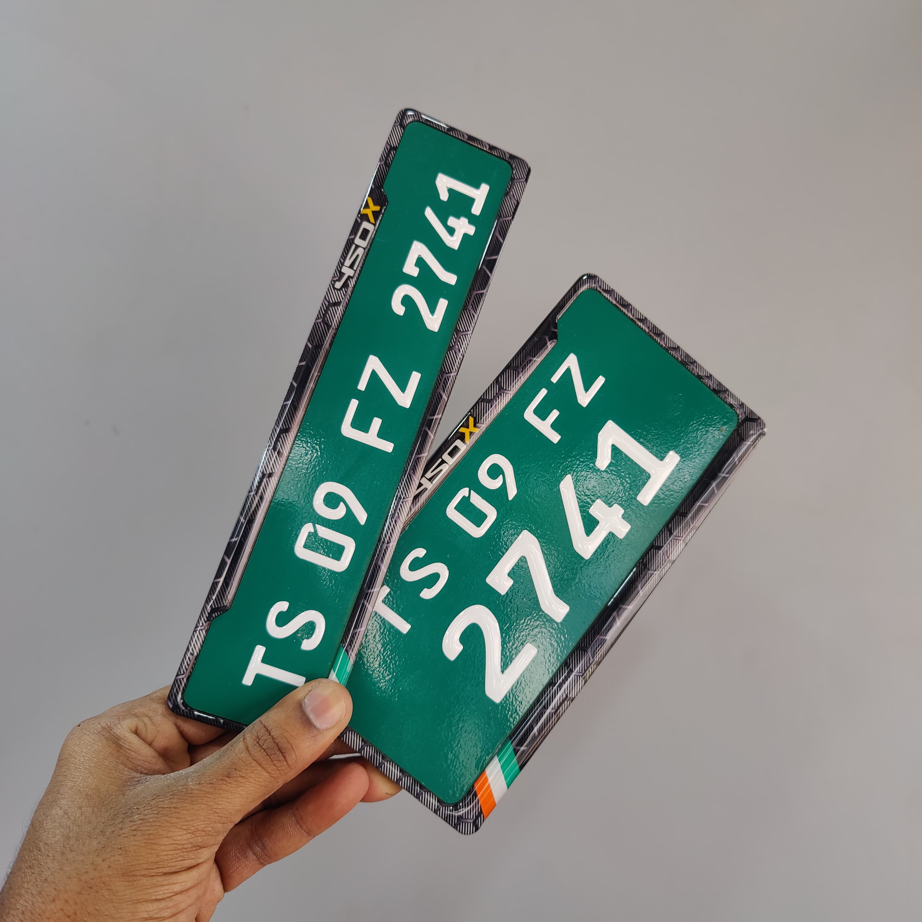 Green EV bike gel number plate with raised lettering