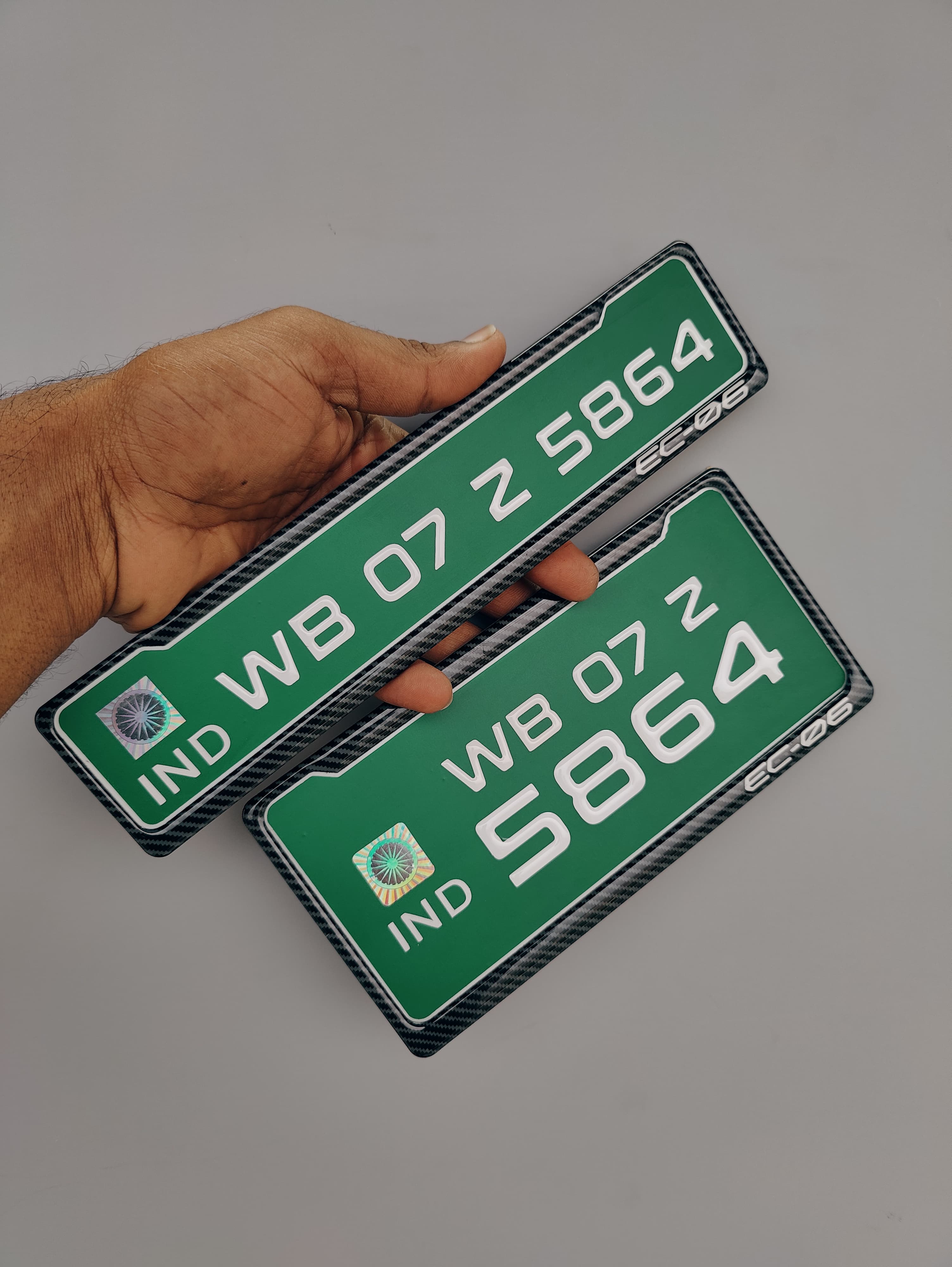 Green EV bike gel number plate with raised lettering