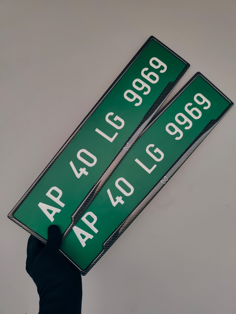 Carbon Edge Series green EV number plate