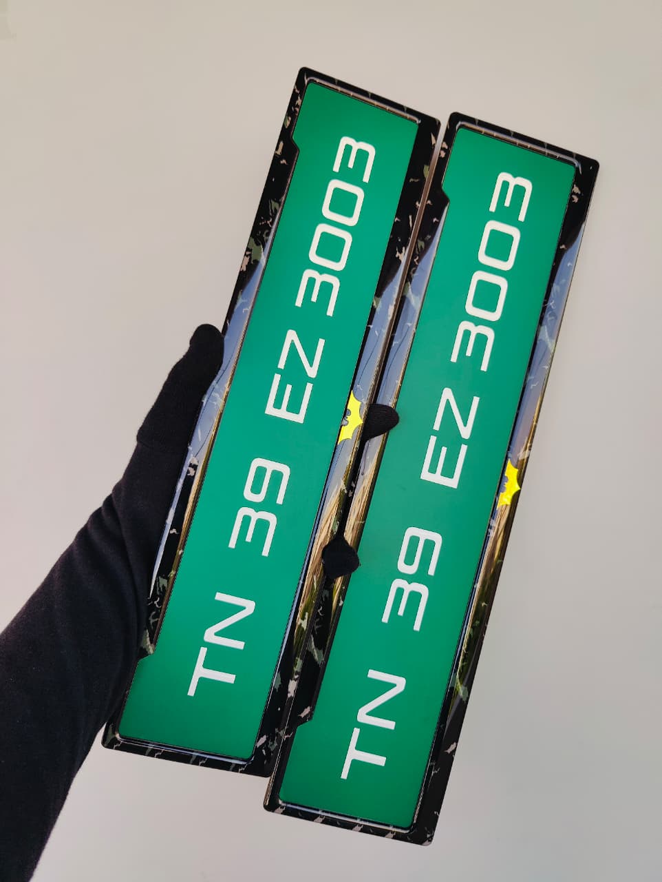 Carbon Phantom Series green EV number plate