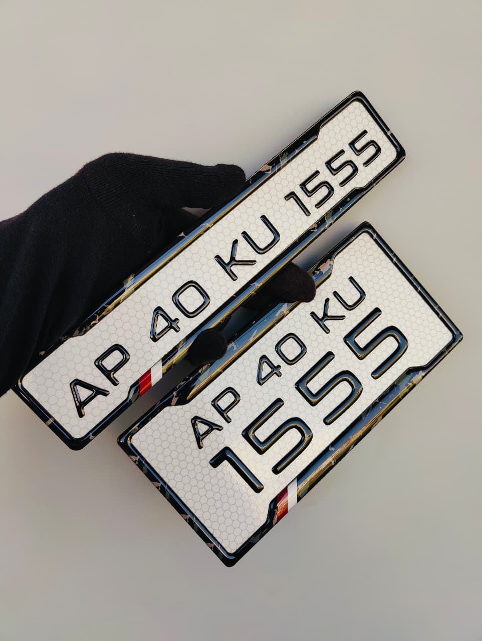 Waterproof embossed bike registration plate with stylish 3D gel numbers
