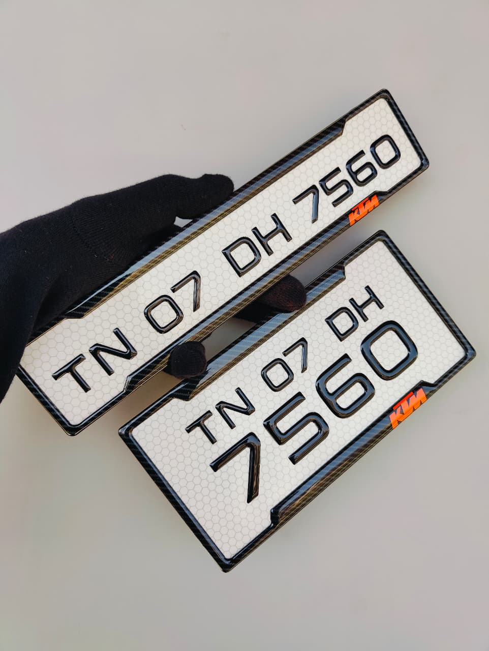 Premium black bike number plate with white 3D gel font for motorcycles