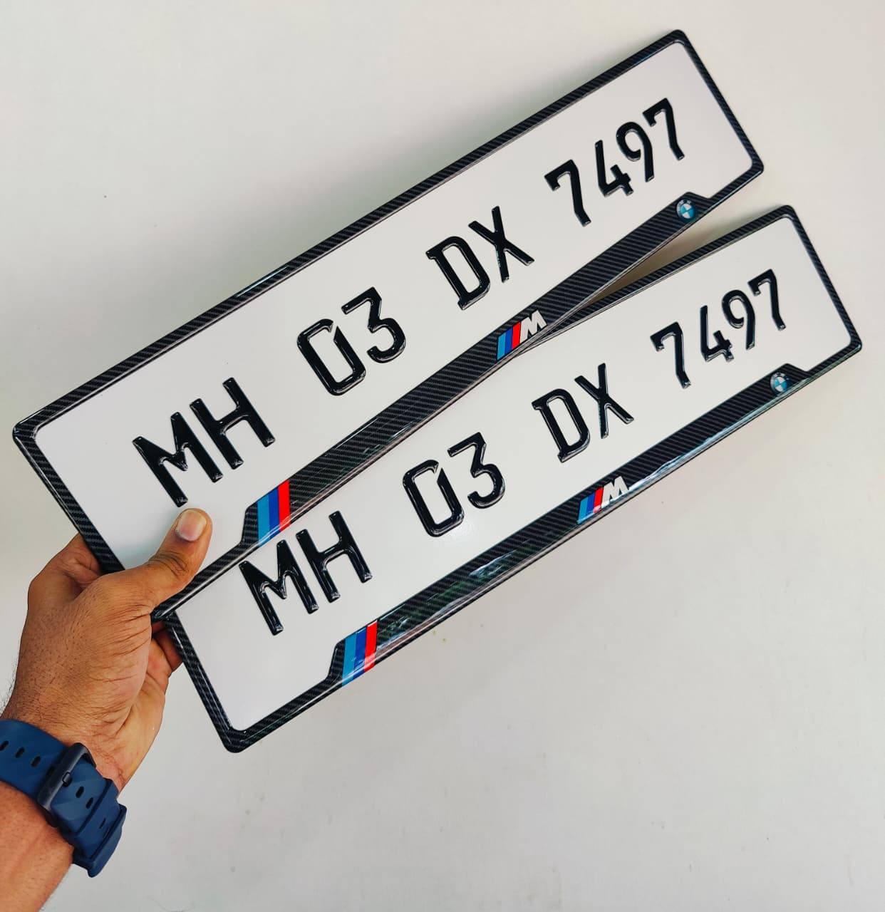 Stylish black car number plate with white 3D gel lettering India