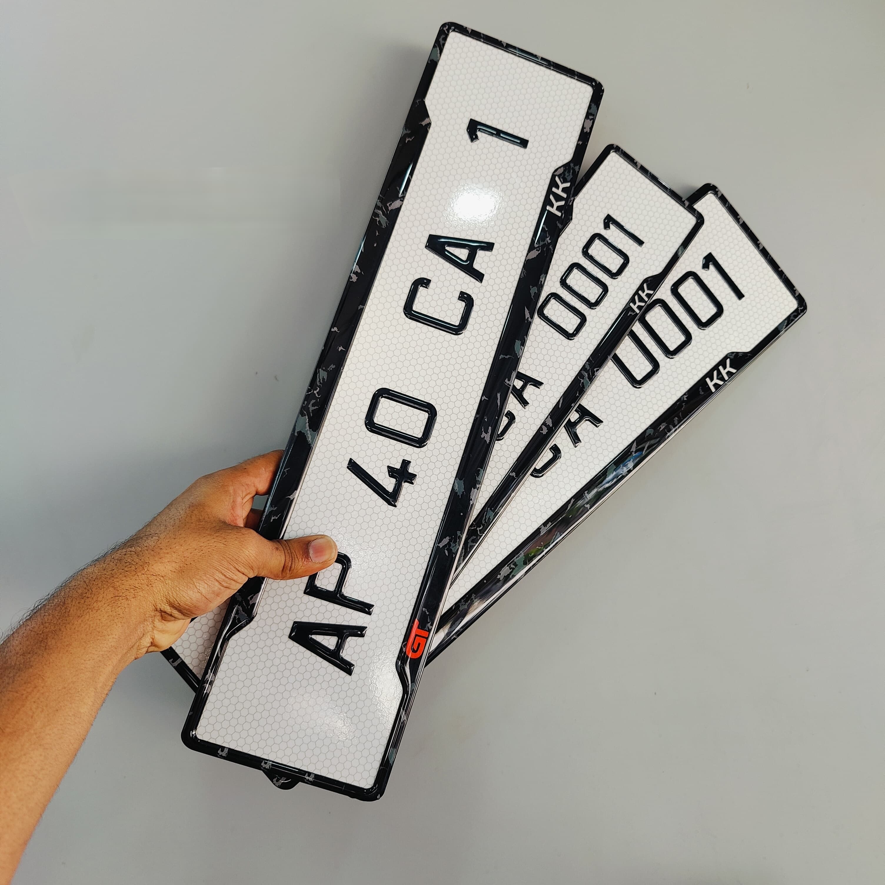 TS fancy car number plate with IND style reflective gel letters